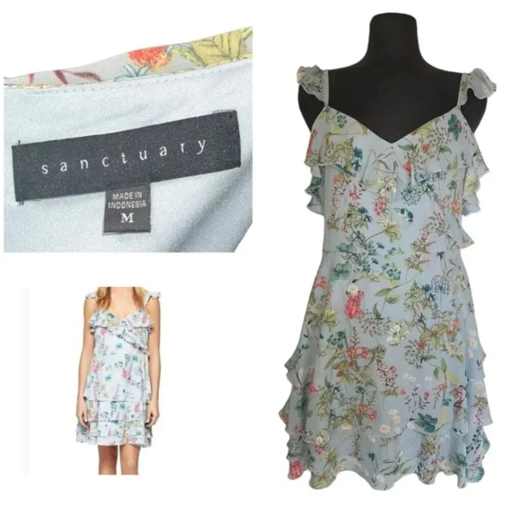 Sanctuary Botanica Floral Bluebell Ruffle Dress | Medium